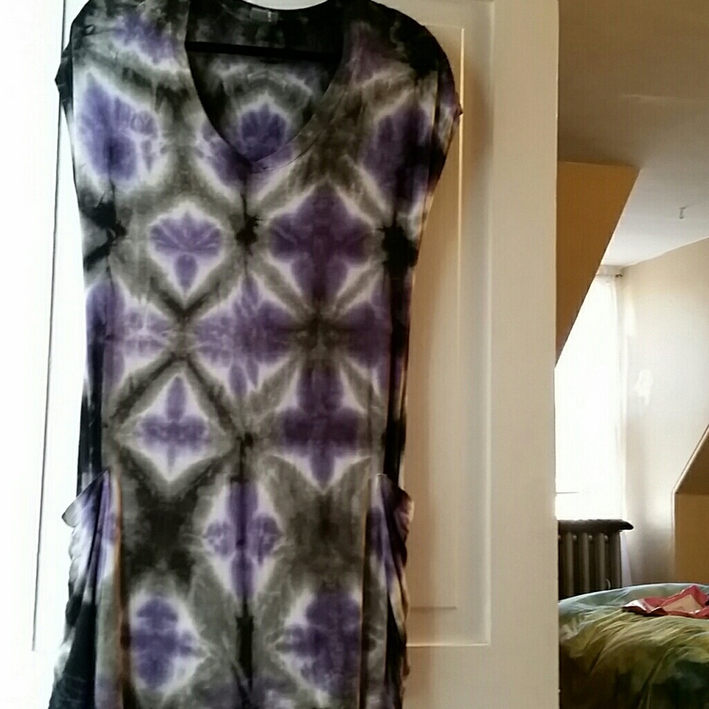 Lucky Brand Purple and Black Tie-Dye Swim Coverup